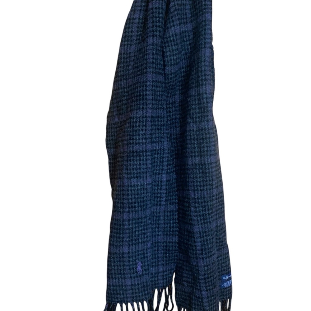 Polo by Ralph Lauren Purple & Black Plaid Scarf 80% Lambs Wool